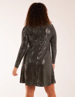 Long Sleeve Mirrored Swing Dress -Moda Ulla Shop AW22020 BLACKSILVER 19492