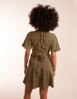 Geometric Print Angel Sleeve Dress -Moda Ulla Shop AW22183 GREENPATTERN 10631