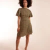 Geometric Print Angel Sleeve Dress -Moda Ulla Shop AW22183 GREENPATTERN 10643