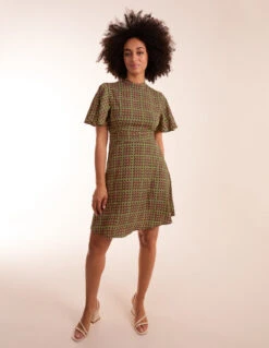 Geometric Print Angel Sleeve Dress