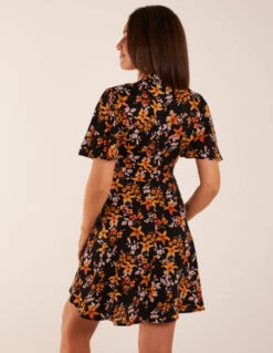 High Neck Angel Sleeve Floral Dress -Moda Ulla Shop AW23032B003 112373