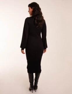V Neck Bodycon Dress -Moda Ulla Shop AW23238 BLACK 0078