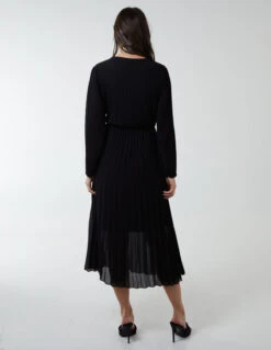 Wrap Front Pleated Midi Dress -Moda Ulla Shop BV1935 BLACK 331