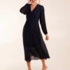 Wrap Front Pleated Maxi Dress -Moda Ulla Shop BV1935 NAVY 14956