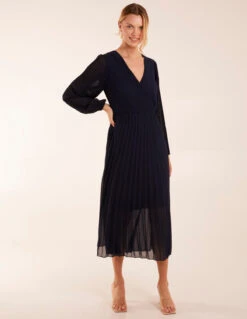 Wrap Front Pleated Maxi Dress 8 Wrap Front Pleated Maxi Dress -Moda Ulla Shop BV1935 NAVY 14963