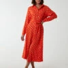 Foil Print Midi Shirt Dress 1 Foil Print Midi Shirt Dress -Moda Ulla Shop BV2149 CORAL 3238