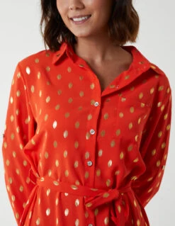 Foil Print Midi Shirt Dress -Moda Ulla Shop BV2149 CORAL 3245