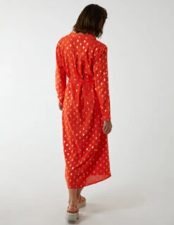 Foil Print Midi Shirt Dress -Moda Ulla Shop BV2149 CORAL 3256