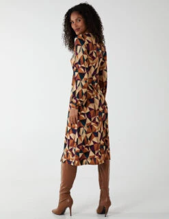 V Neck Ring Detail Midi Dress -Moda Ulla Shop BV222804 BEIGE 21