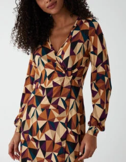 V Neck Ring Detail Midi Dress -Moda Ulla Shop BV222804 BEIGE 22