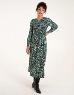Smock Front Midi Dress -Moda Ulla Shop BV222811 GREEN 2