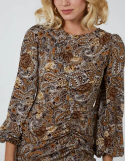 Ruched Midi Dress With Balloon Sleeve -Moda Ulla Shop BV222838 CHOCOLATE 38 f199c4b2 d2c0 45fb ad72 3211d80e92f7