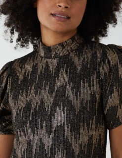 Foil Zig Zag Puff Sleeve Swing Dress -Moda Ulla Shop BV222859 BRONZE 82 afb0e7b4 d1f2 47d1 bbda 1ef7bfd29264