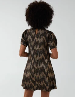 Foil Zig Zag Puff Sleeve Swing Dress -Moda Ulla Shop BV222859 BRONZE 83 ae656eac b402 4e34 8e72 1ffd9437697a