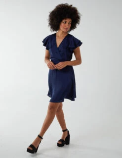 Double Angel Sleeve Wrap Dress -Moda Ulla Shop BV222862 NAVY 163