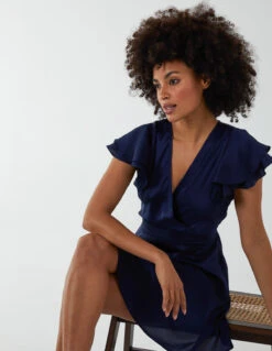 Double Angel Sleeve Wrap Dress -Moda Ulla Shop BV222862 NAVY 167