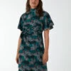 Wrap Front High Neck Dress With Angel Sleeve -Moda Ulla Shop BV222865 GREEN 0374