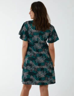 Wrap Front High Neck Dress With Angel Sleeve -Moda Ulla Shop BV222865 GREEN 0402