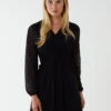 Leopard Print Flocked Knot Front Angel Sleeve Dress -Moda Ulla Shop BV222866 BLACK 106