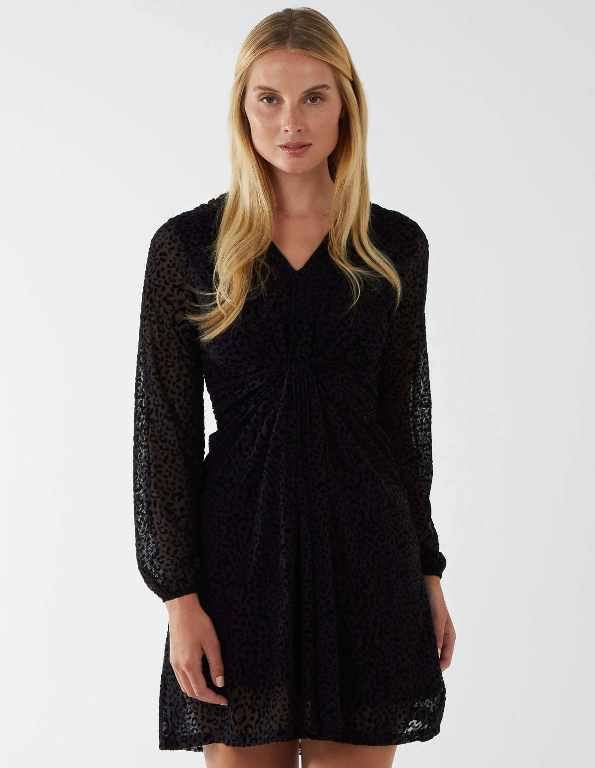 Leopard Print Flocked Knot Front Angel Sleeve Dress 3 Leopard Print Flocked Knot Front Angel Sleeve Dress