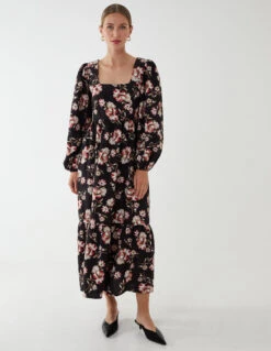 Milkmaid Square Neck Trapeze Midi Dress -Moda Ulla Shop BV222868003 88104