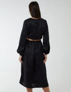 Crew Neck Cut Out Midi Dress -Moda Ulla Shop BV222879 BLACK 150