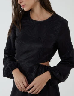 Crew Neck Cut Out Midi Dress -Moda Ulla Shop BV222879 BLACK 153