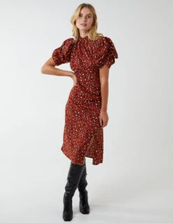 Leopard Print Ruched Side Midi Dress -Moda Ulla Shop BV222889025 87972