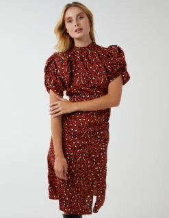 Leopard Print Ruched Side Midi Dress -Moda Ulla Shop BV222889025 87974