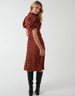 Leopard Print Ruched Side Midi Dress -Moda Ulla Shop BV222889025 87976