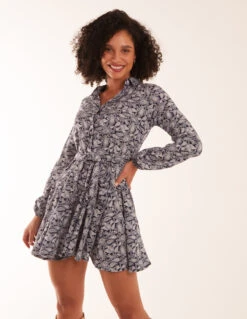 Shirt Mini Dress With Godet Hem & Tie