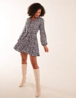 Shirt Mini Dress With Godet Hem & Tie -Moda Ulla Shop BV222895 NAVY 14326