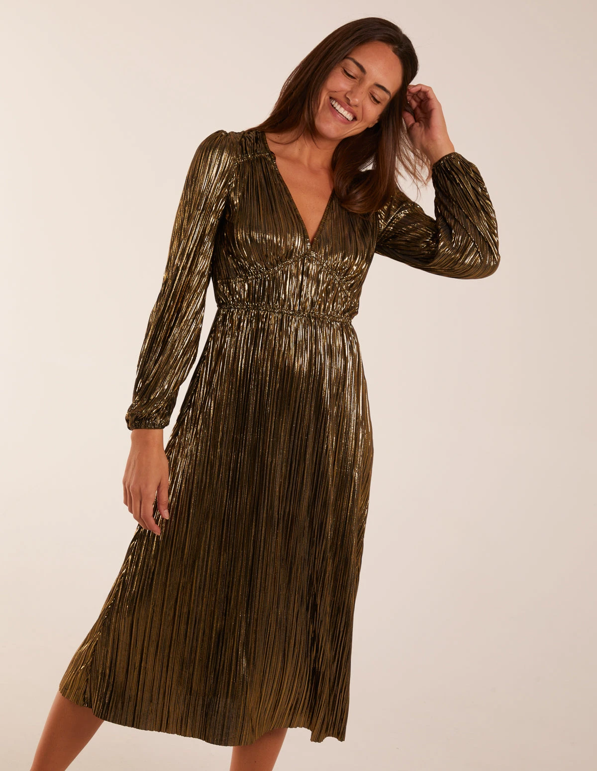 Plisse V-Neck Elasticated Midi Dress 3 Plisse V-Neck Elasticated Midi Dress