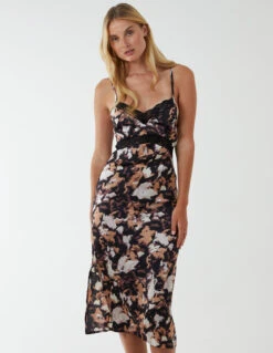 Printed Satin Slip Dress 10 Printed Satin Slip Dress -Moda Ulla Shop BV222905 BLACK 92