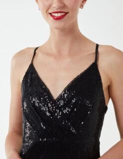 Wrap Front Cami Midi Dress -Moda Ulla Shop BV222908 BLACK 3