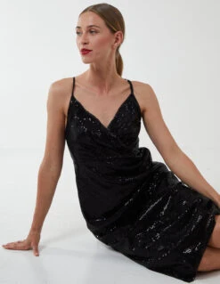 Wrap Front Cami Midi Dress -Moda Ulla Shop BV222908 BLACK 4