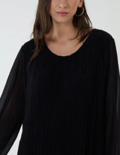 Chevron Pleat Detail Dress -Moda Ulla Shop BV2335 BLACK 117