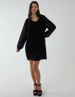 Chevron Pleat Detail Dress -Moda Ulla Shop BV2335 BLACK 118