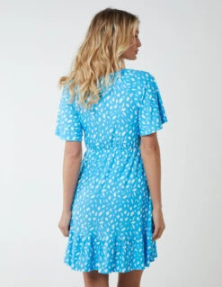 Trapeze Button Through Raglan Mini Dress -Moda Ulla Shop BV233815 BRIGHTBLUE 4407