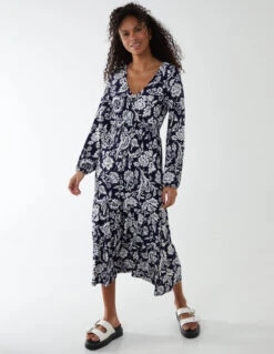 Floral Button Front Midi Dress -Moda Ulla Shop BV233819 NAVY 1 9d63c3ed a42f 4622 a17e 11e2fce72671