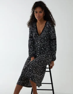 Lace Trimmed Midi Dress -Moda Ulla Shop BV233822 BLACK 15