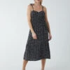 Strappy Elasticated Button Through Midi Dress -Moda Ulla Shop BV233830 BLACK 8052