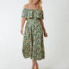 Bardot Ruffle Shoulder Midi Dress -Moda Ulla Shop BV233842 BLUE 3911