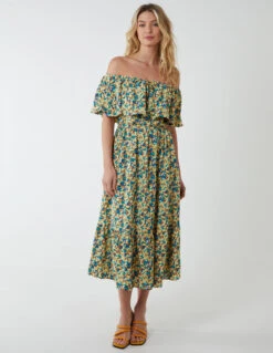 Bardot Ruffle Shoulder Midi Dress -Moda Ulla Shop BV233842 BLUE 3926