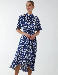 Angel Sleeve Wrap Ruffle Midi Dress 11 Angel Sleeve Wrap Ruffle Midi Dress -Moda Ulla Shop BV233859 NAVY 2