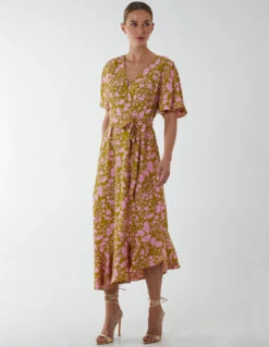 Ruffle Wrap Midi Dress -Moda Ulla Shop BV233861 LIME 1
