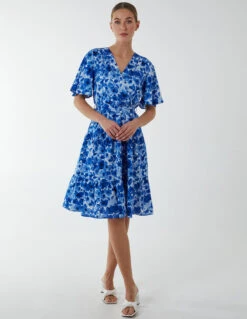 Wrap Front Tier Hem Angel Sleeve Dress 13 Wrap Front Tier Hem Angel Sleeve Dress -Moda Ulla Shop BV233866 BLUE 13