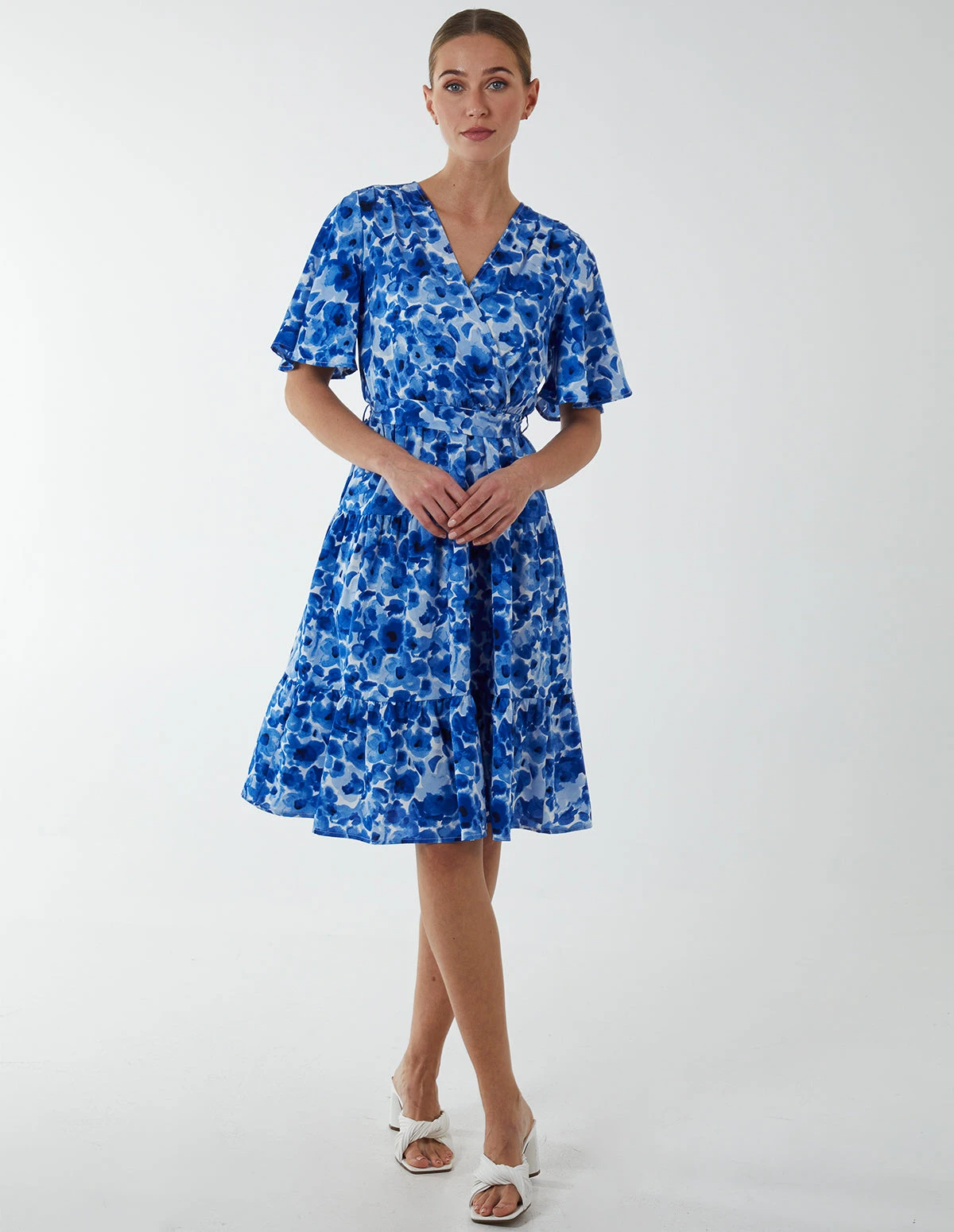 Wrap Front Tier Hem Angel Sleeve Dress 8 Wrap Front Tier Hem Angel Sleeve Dress - Image 6