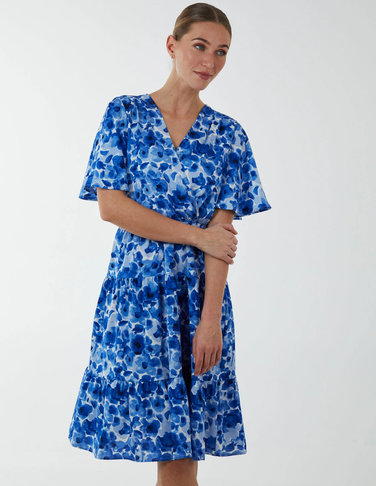 Wrap Front Tier Hem Angel Sleeve Dress 6 Wrap Front Tier Hem Angel Sleeve Dress - Image 4