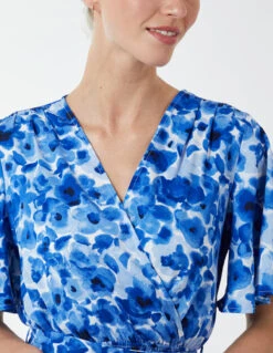 Wrap Front Tier Hem Angel Sleeve Dress 12 Wrap Front Tier Hem Angel Sleeve Dress -Moda Ulla Shop BV233866 BLUE 15